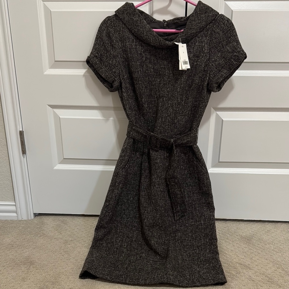 Banana Republic Gray/Brown Sheath Dress Cowl Neck Short Sleeve